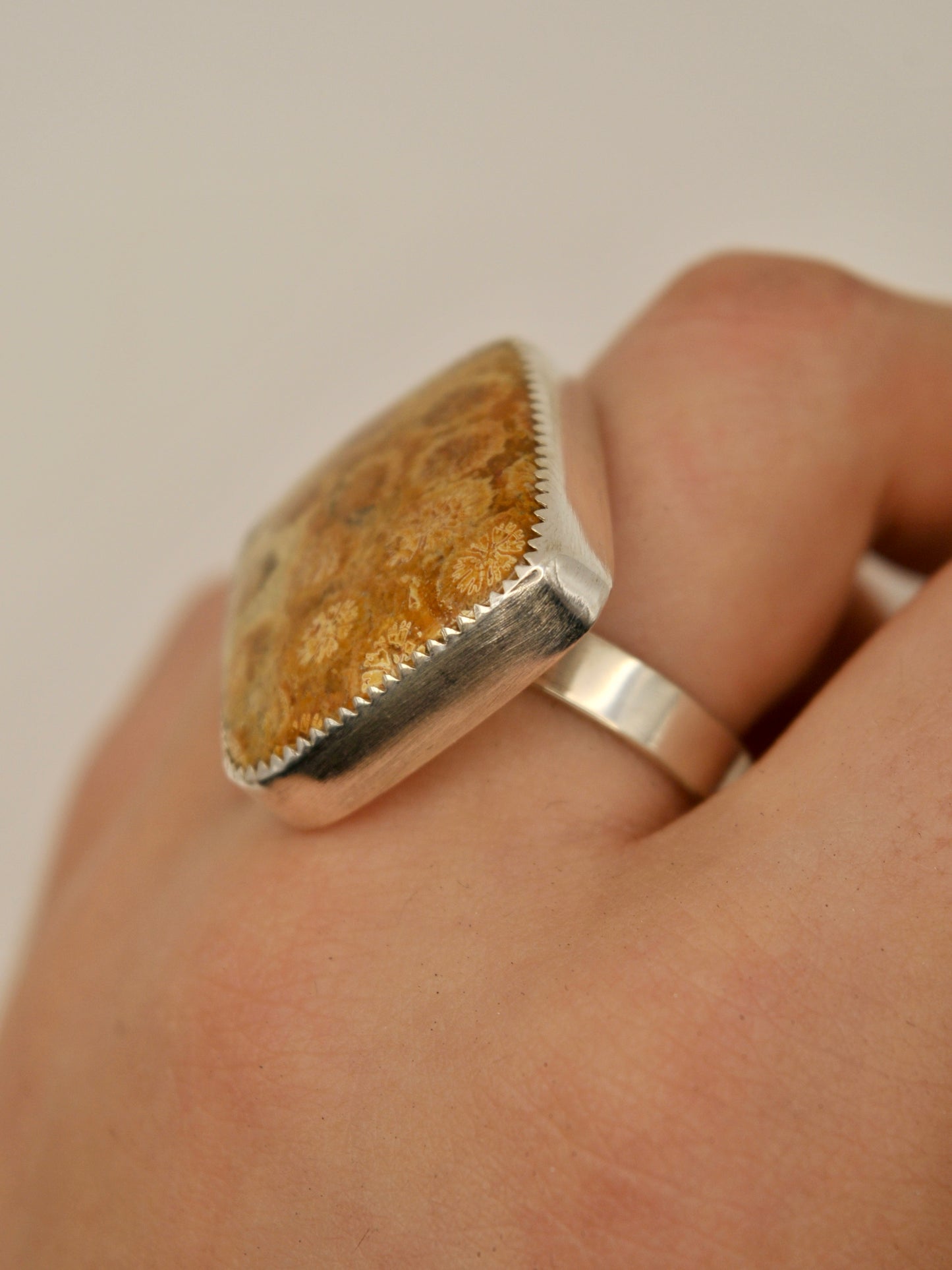 Fossilized coral statement ring - size 10