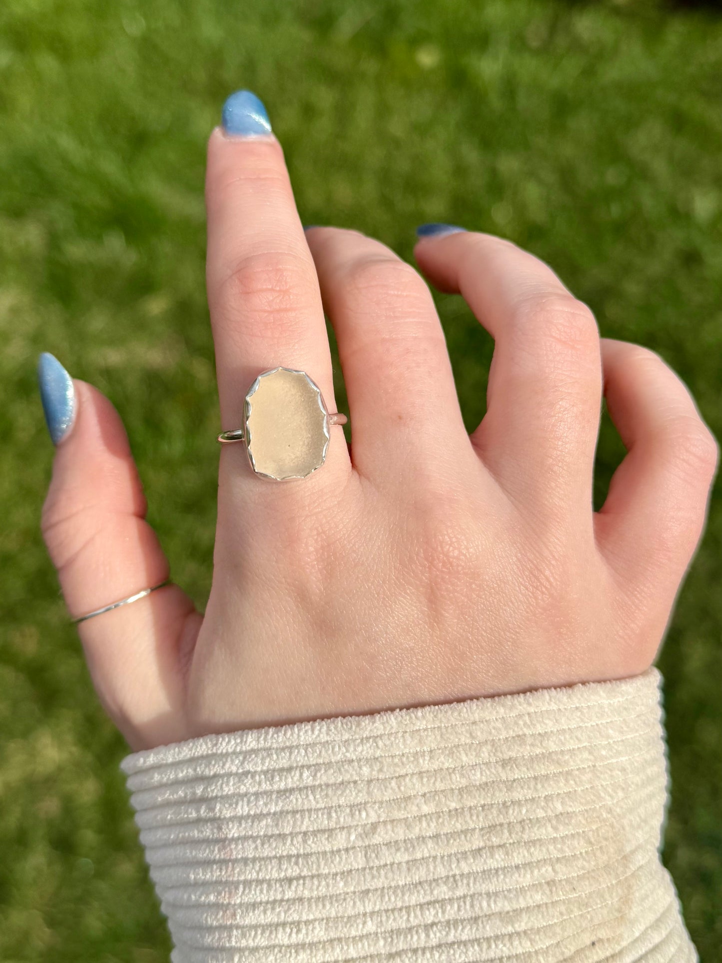 Ocean Mist Sea Glass Ring - size 10