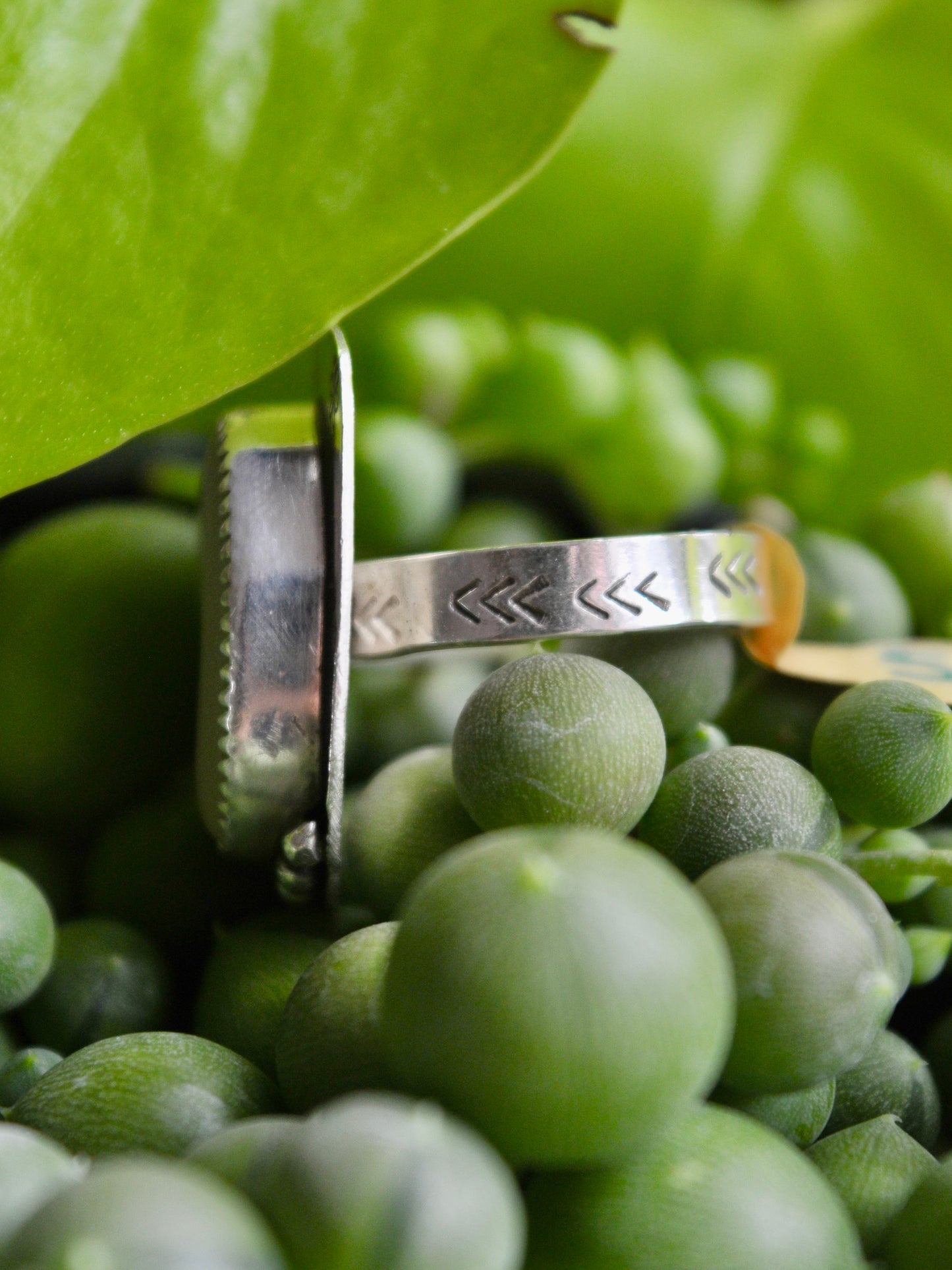 Clear sea glass stamped ring - size 7.5