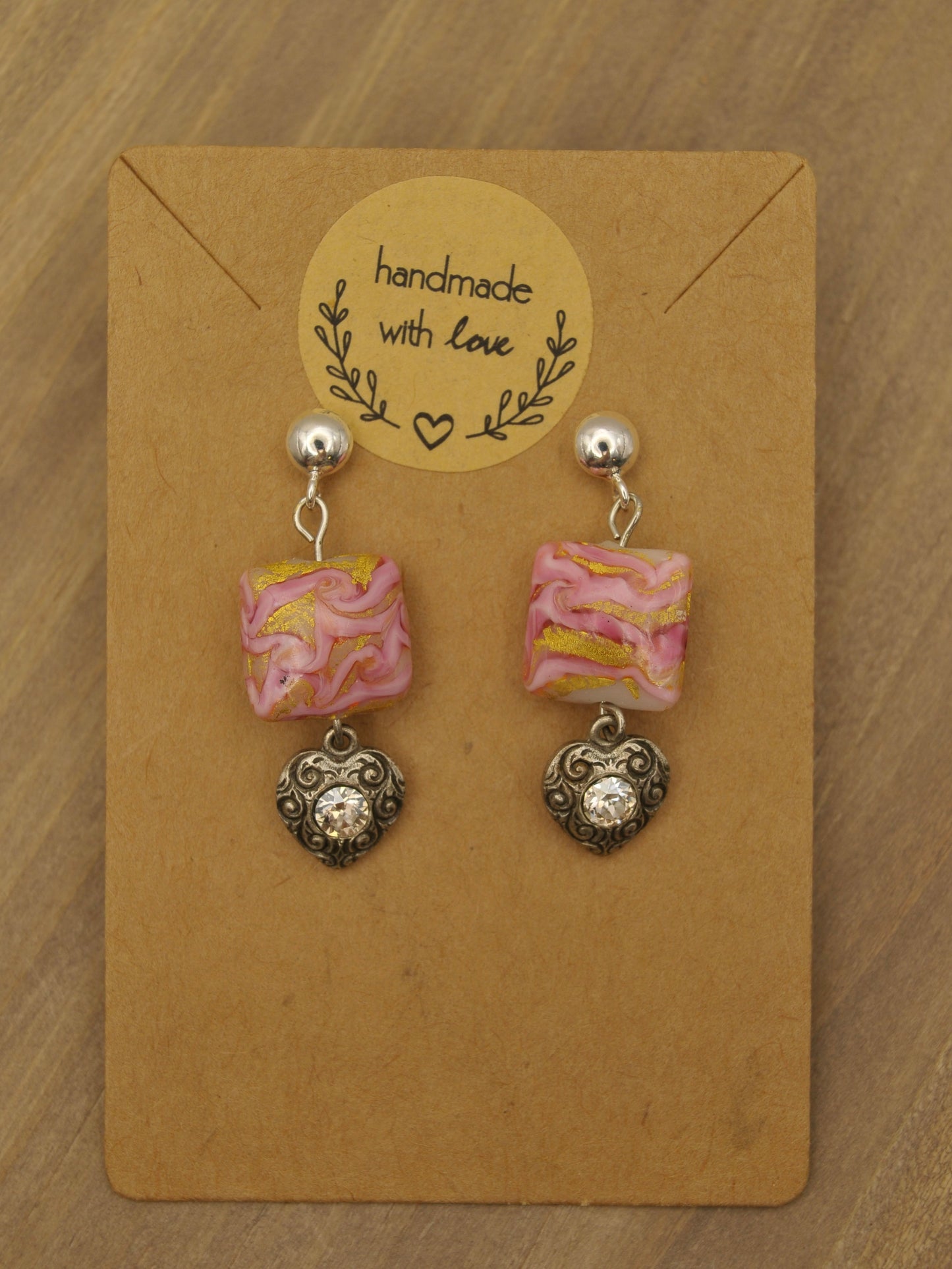 Rosey vintage heart studs