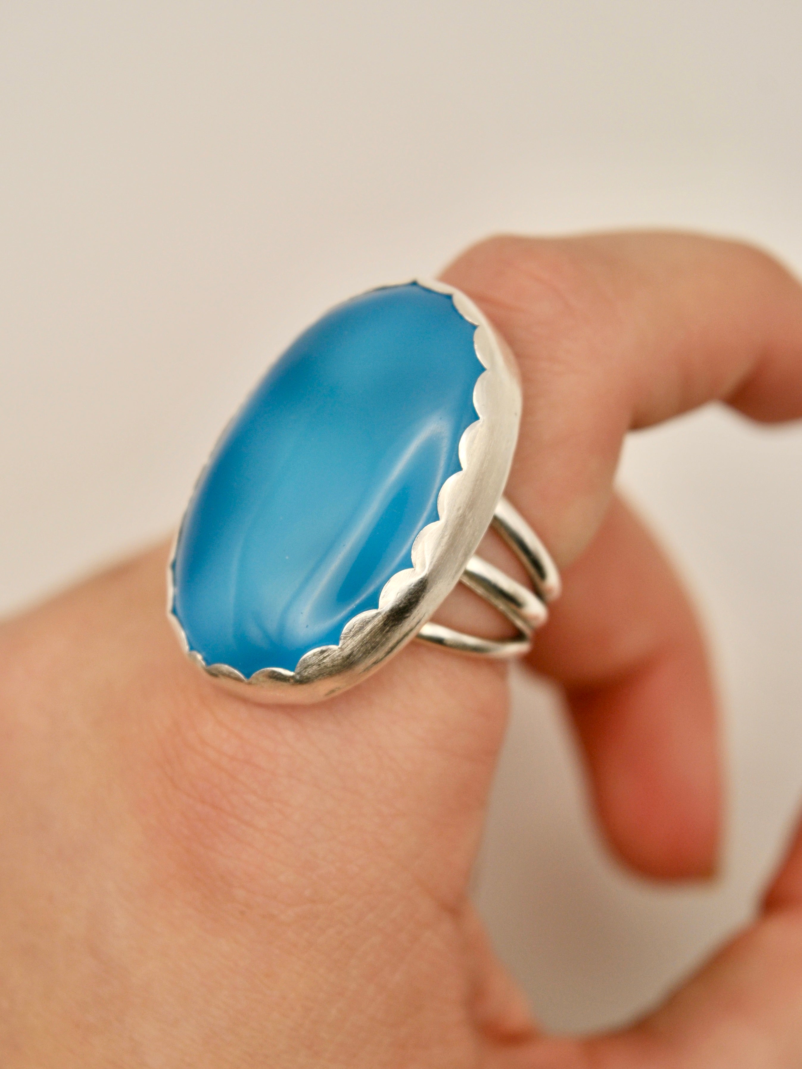 Blue Chalcedony Ring - Round Ring - Silver Ring - Aqua Blue Stone - Engagement Ring - Rose Cut Blue Chalcedony store - Promise Ring