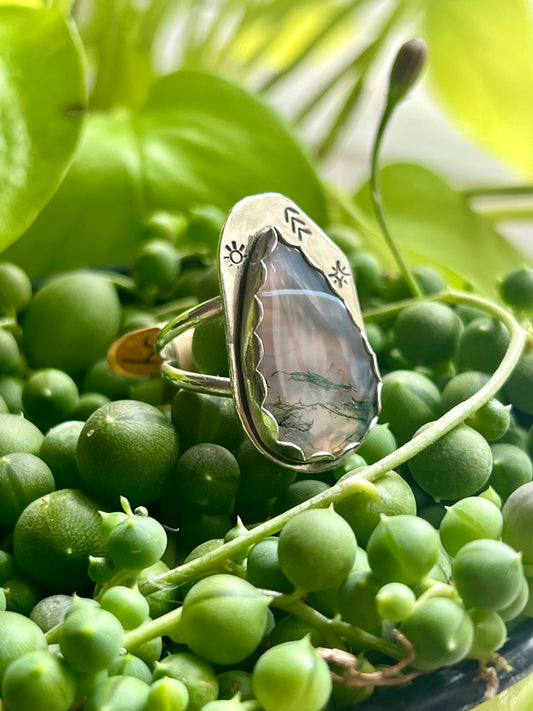 Moss agate statement ring - 6