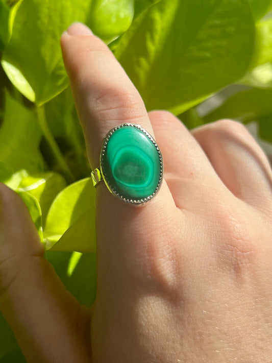 Malachite stamped ring - size 7.25